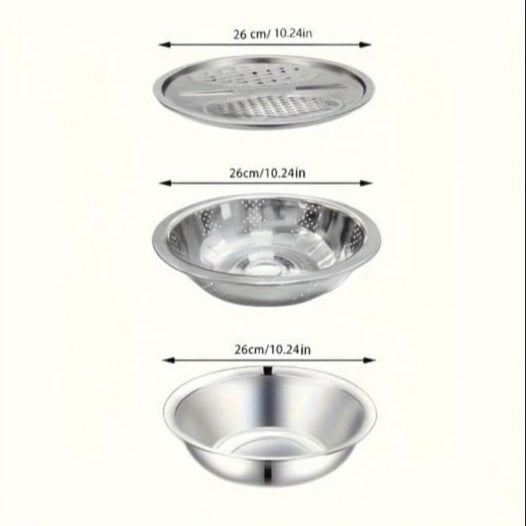 Stainless Steel Kitchen Set Colander Slicer Grater - 3pcs Set - My Store