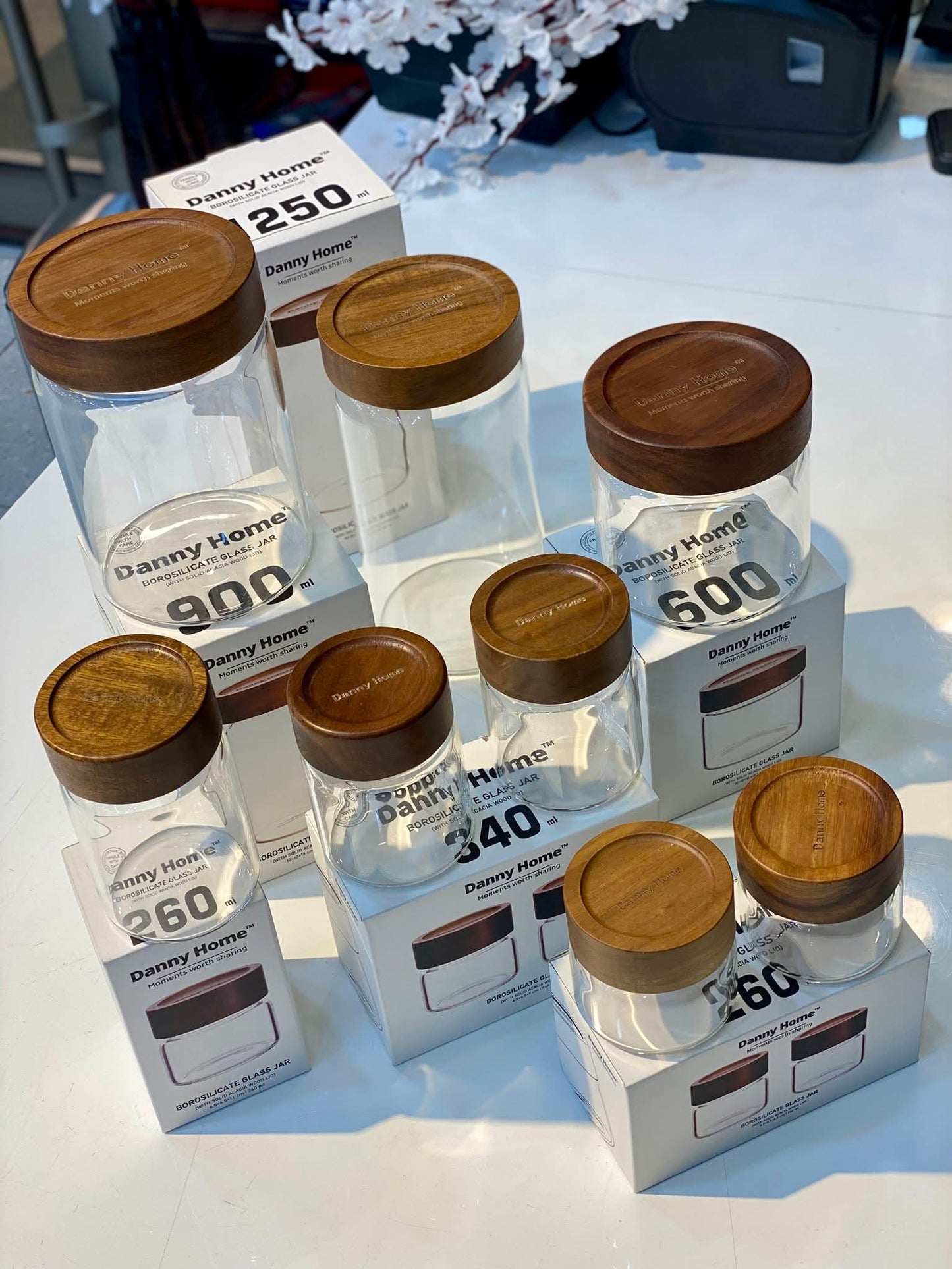 Danny Home Premium Borosilicate Glass Storage Jar Collection with Acacia Wood Lid