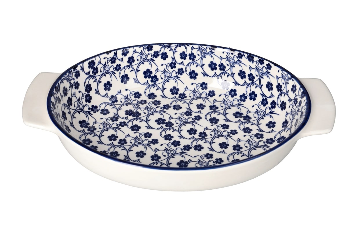 Danny Home Blue Floral Ceramic Baking & Serving Bowl