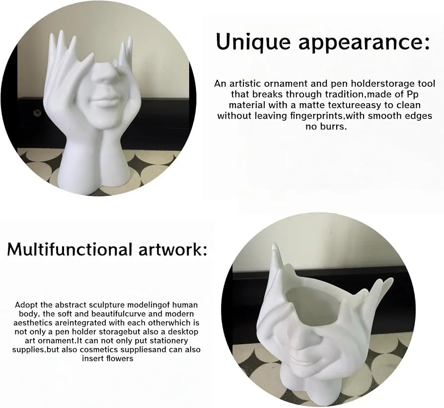 Abstract Human Face & Hands Storage Holder / Decorative Vase