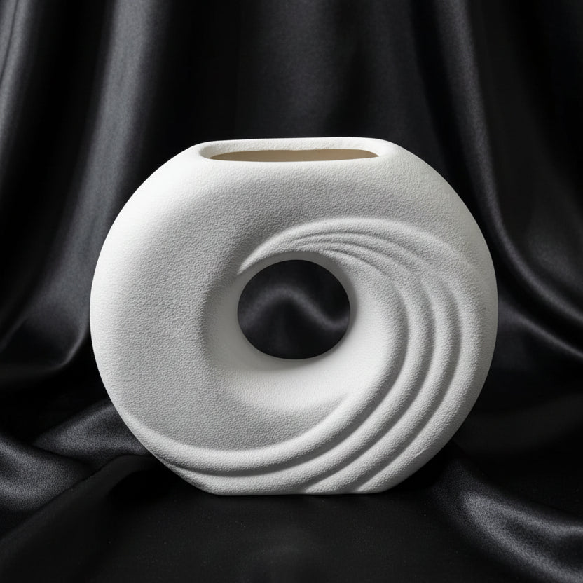 Swirl Wave Oval Ceramic Donut Vase