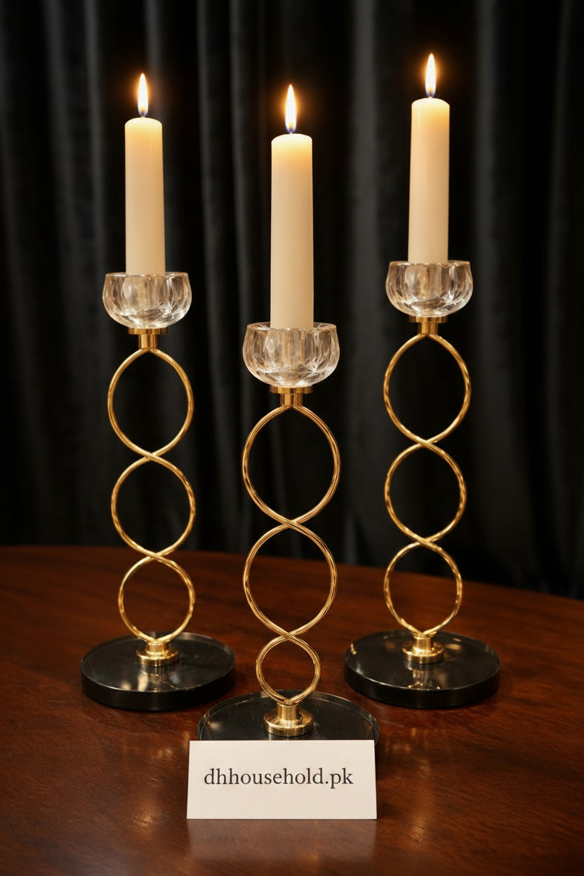 Luxury Gold Ring Crystal Candle Stand (Set of 3) - My Store