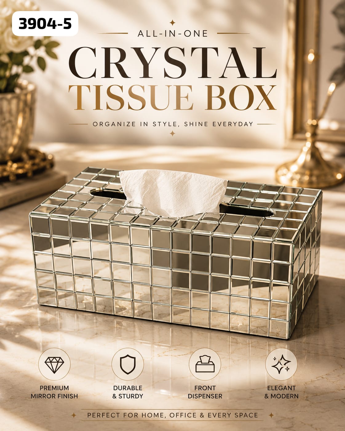 Luxury Mirror Mosaic Tissue Box Cover - My Store
