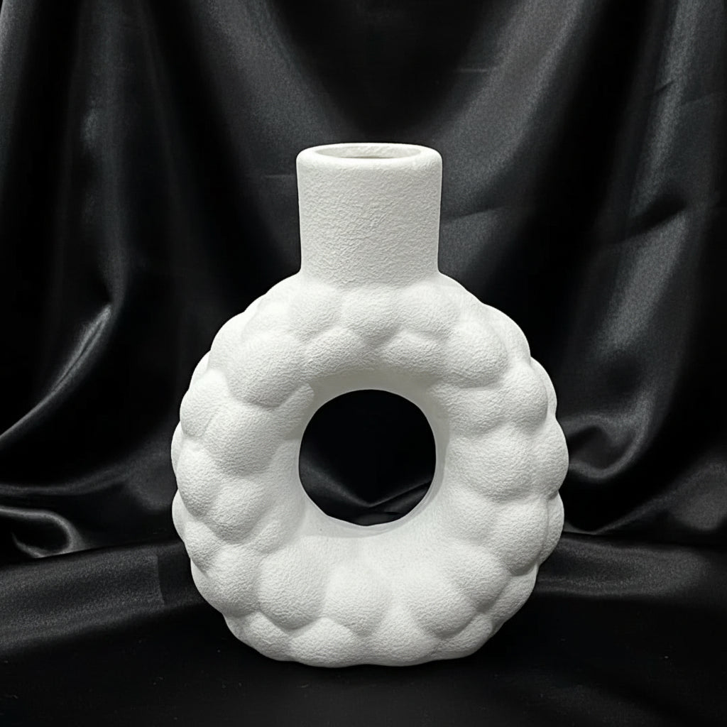 Textured Pebble Donut Ceramic Vase