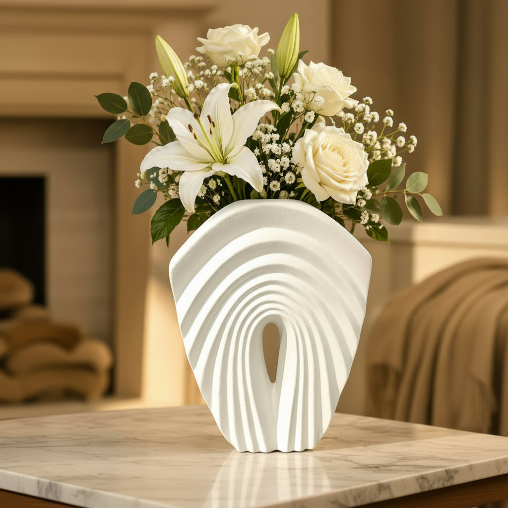 Premium Abstract Oval Ceramic Wave Vase – Modern Home Décor