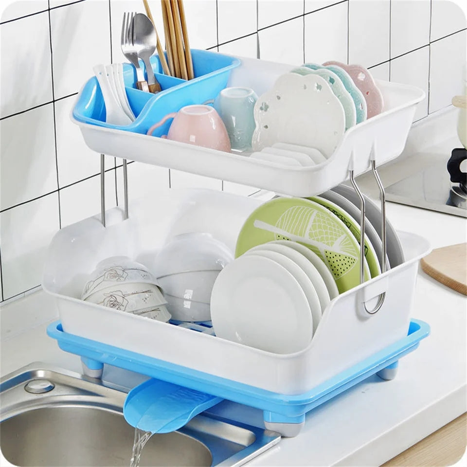 2 Tier Drainer Dish Rack - Plastic - My Store