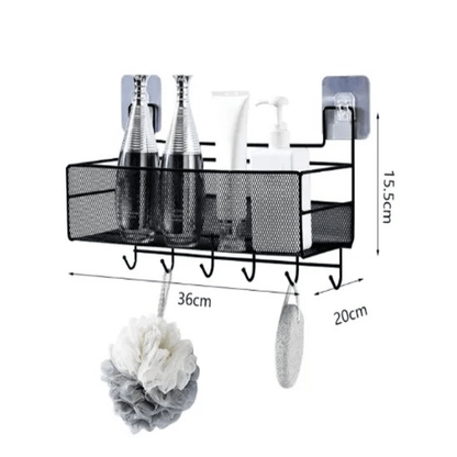 Metal Meshed Wall-Mounted Shelf with Hooks - My Store
