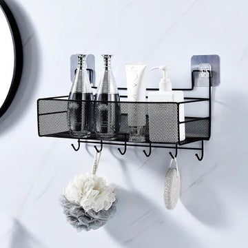 Metal Meshed Wall-Mounted Shelf with Hooks