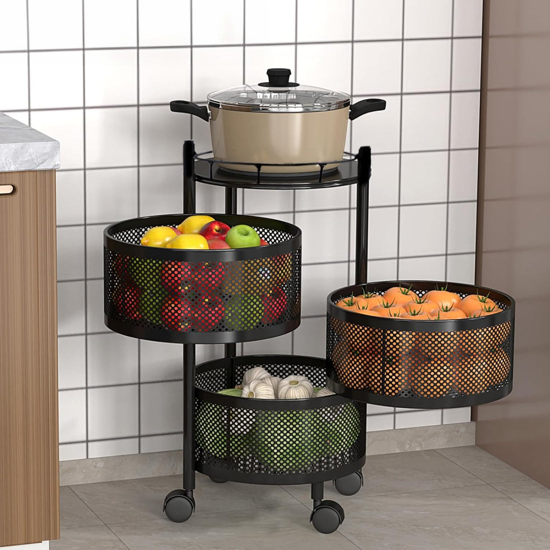 Rotating Kitchen Storage Trolley - Round