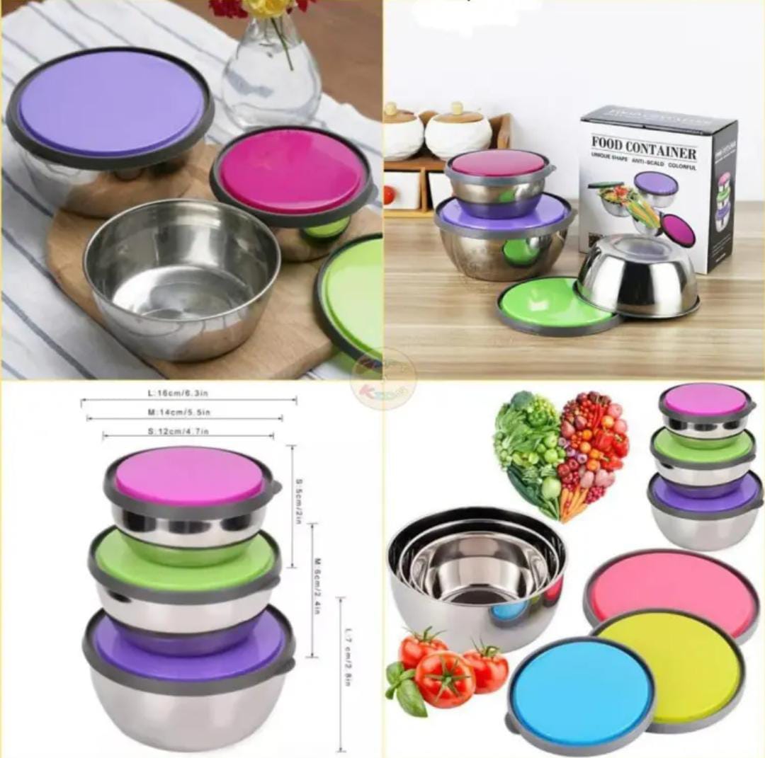 Stainless Steel Colorful 3pcs Bowl Set - My Store