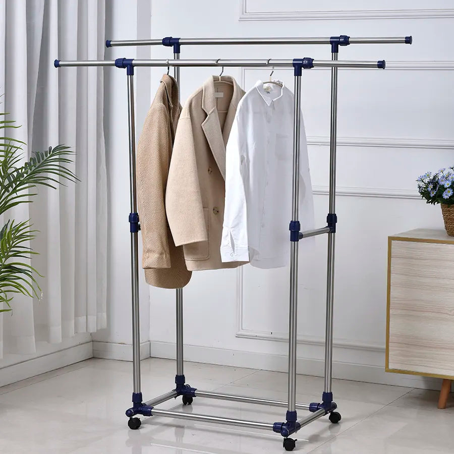 Multifunction Stainless Steel Double Pole Cloth Rack - My Store