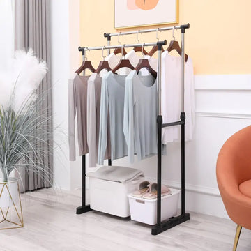 Multifunction Stainless Steel Double Pole Cloth Rack - My Store