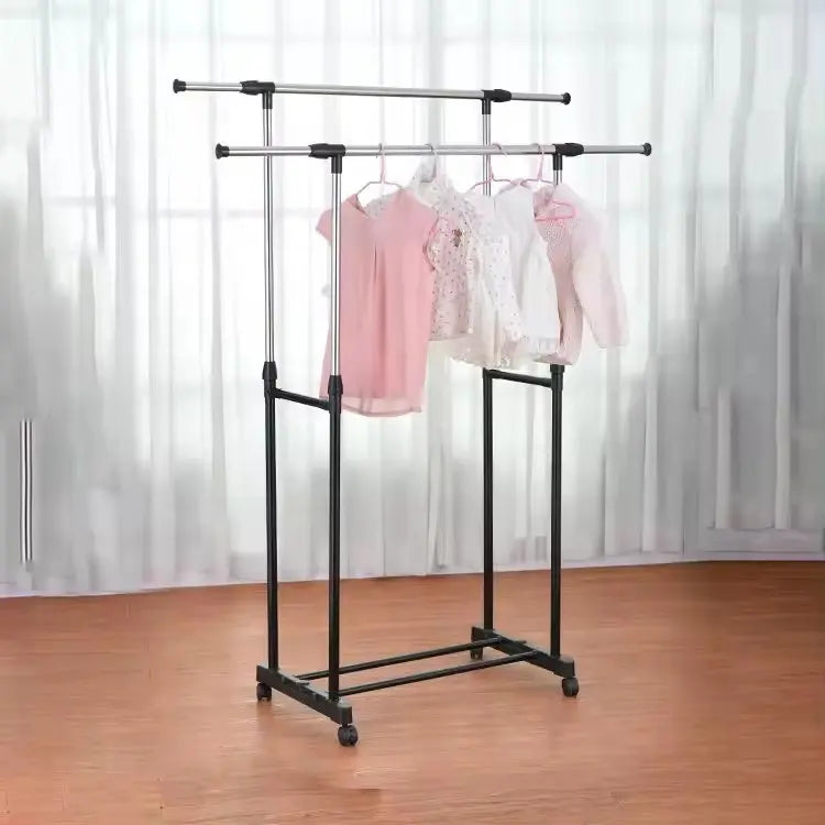Multifunction Stainless Steel Double Pole Cloth Rack - My Store