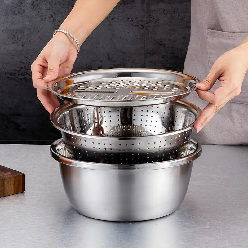 Stainless Steel Kitchen Set Colander Slicer Grater - 3pcs Set - My Store