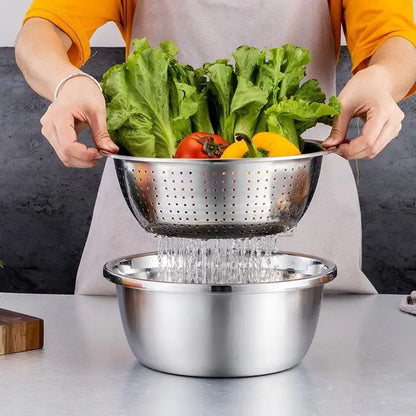 Stainless Steel Kitchen Set Colander Slicer Grater - 3pcs Set - My Store