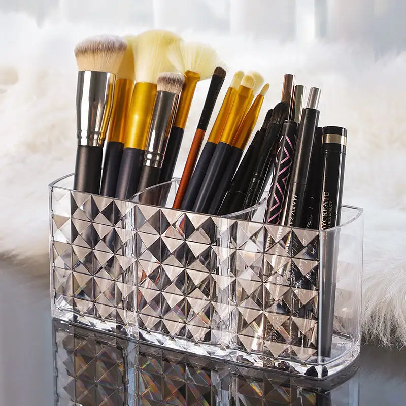 Diamond Cut 3-Grid Makeup Brush Holder - My Store