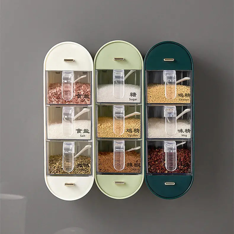 Wall-Mounted 3-Compartment Seasoning Spice Rack - My Store