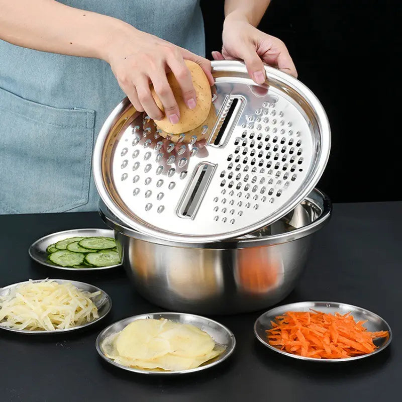 Stainless Steel Kitchen Set Colander Slicer Grater - 3pcs Set - My Store