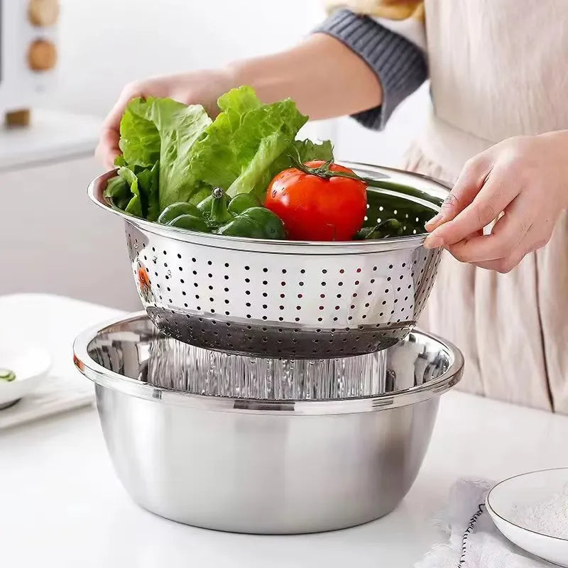 Stainless Steel Kitchen Set Colander Slicer Grater - 3pcs Set - My Store