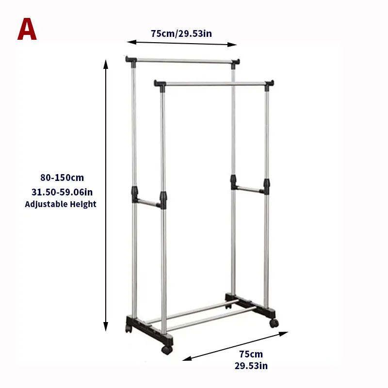 Multifunction Stainless Steel Double Pole Cloth Rack - My Store