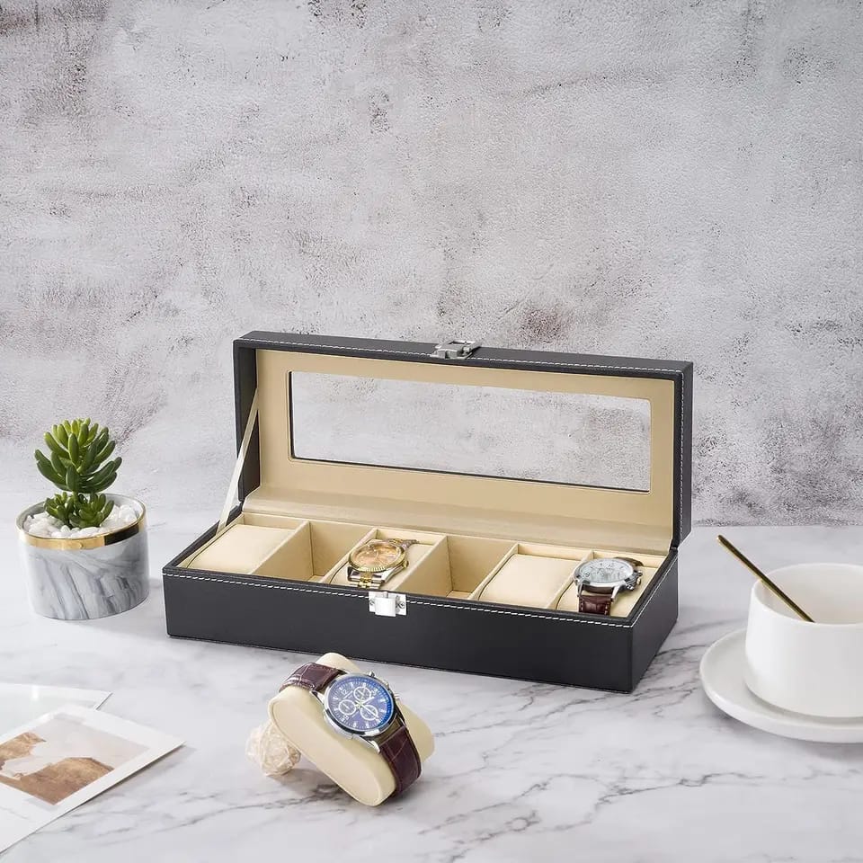 6 Slot PU Leather Watch Box - My Store