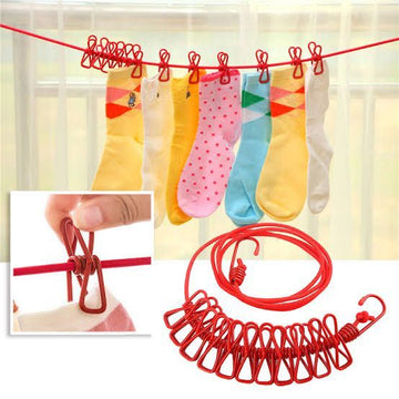 Elastic Clothesline 12 Clips Rope