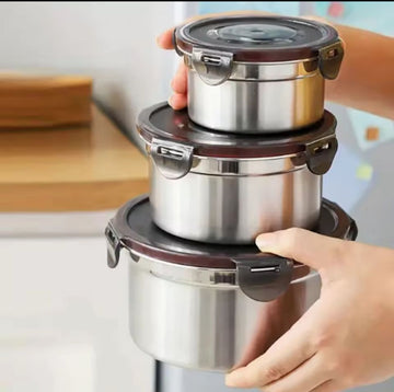 3 Pcs Korean Style Sealed Stainless Steel Food Preservation Box