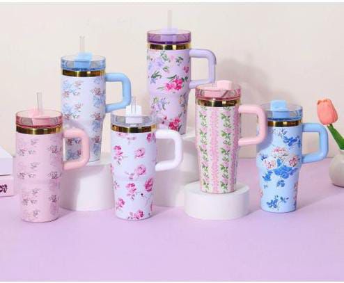 Flower Printed Tumbler For Kids Mini 14Oz Stainless Steel