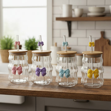 Premium Glass Tumbler with Airtight Lid, Handle & Glass Straw