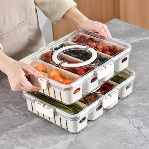Acrylic 4 Grid Sealed Fridge Storage Box With Strainer - My Store
