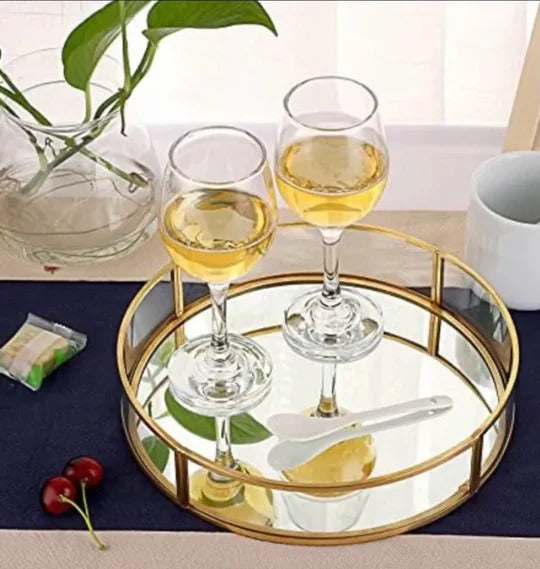 Glassy Golden Vanity Display with Mirror