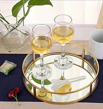 Glassy Golden Vanity Display with Mirror