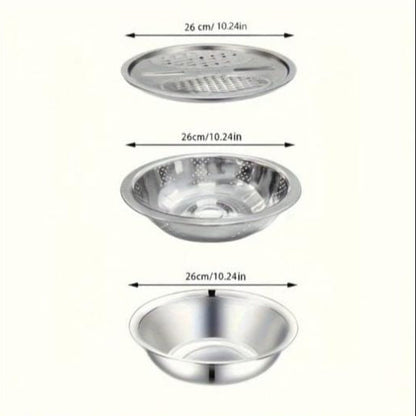 Stainless Steel Kitchen Set Colander Slicer Grater - 3pcs Set - My Store