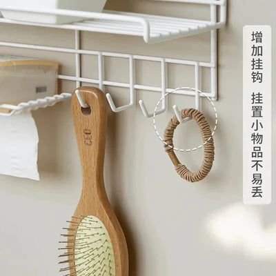 Wall-Mounted Metal Shelf With Hooks & Soap Dish