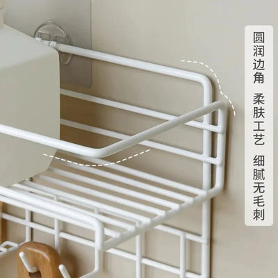 Wall-Mounted Metal Shelf With Hooks & Soap Dish