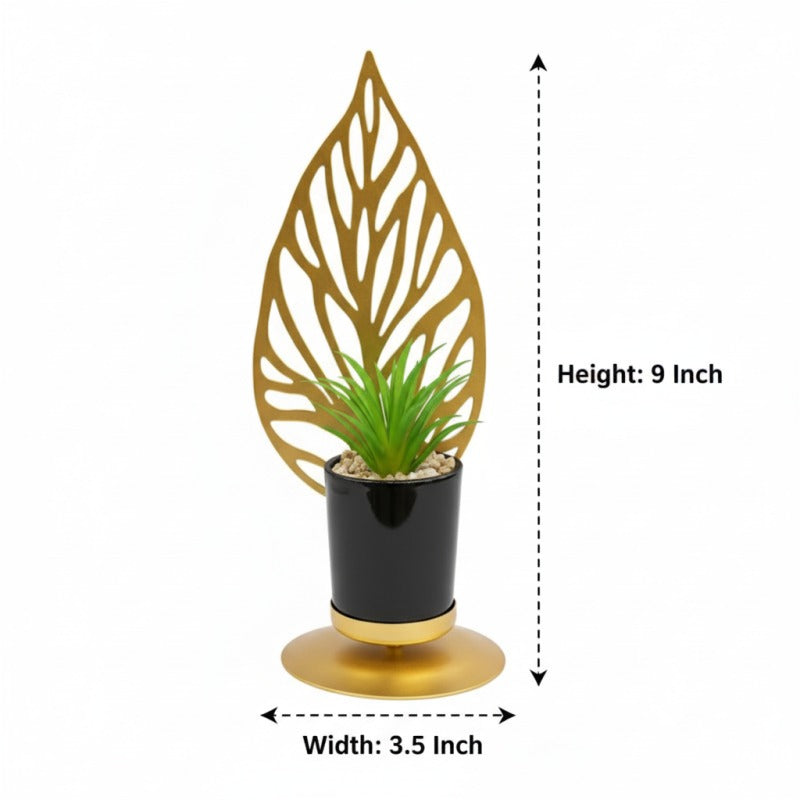Golden Metal Leaf With Pot Table Plant Showpiece - My Store
