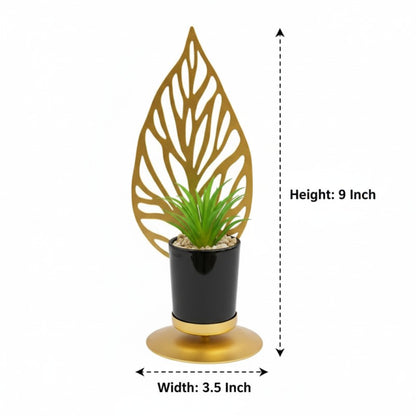 Golden Metal Leaf With Pot Table Plant Showpiece - My Store