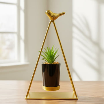 Golden Metal Triangle Artificial Plant Decorative Showpiece