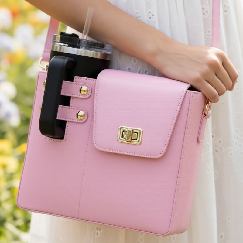 Tumbler Leather Bag with Compartment & Cup Holder