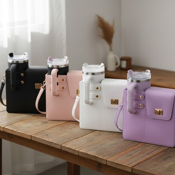 Tumbler Leather Bag with Compartment & Cup Holder
