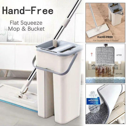 Flat Mop Bucket With Reusable Mop Pads