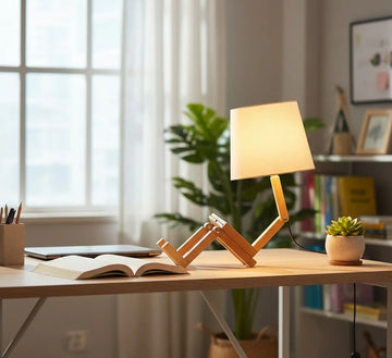 Unique Wood Robot Book Stand & Table Lamp