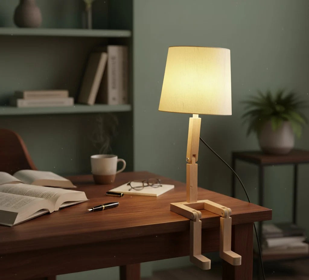 Unique Wood Robot Book Stand & Table Lamp