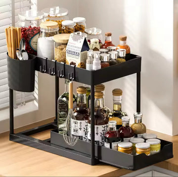 2 Tier  Storage Rack With Hooks Hanging