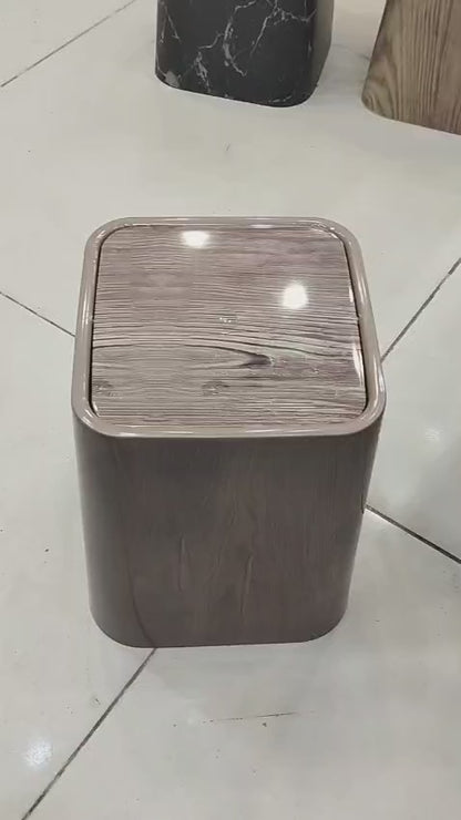 Modern Wood-Grain Swing-Lid Trash Can