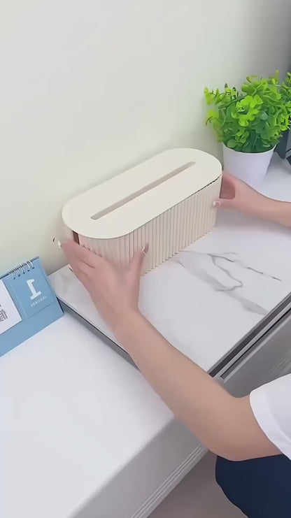 Modern Fluted Cable Management Box & Desk Organizer with Phone Holder