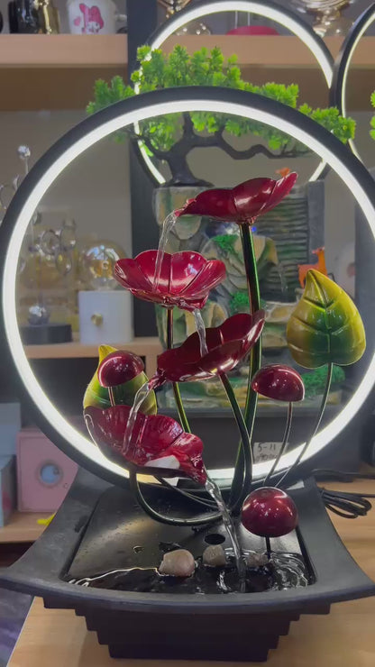 Modern Red Flower Tabletop Fountain with LED Light