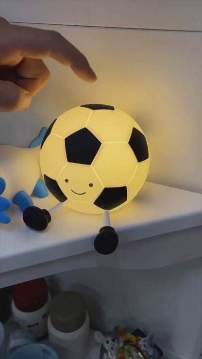 Cute Soccer Ball LED Silicone Night Light – Rechargeable Bedside Lamp
