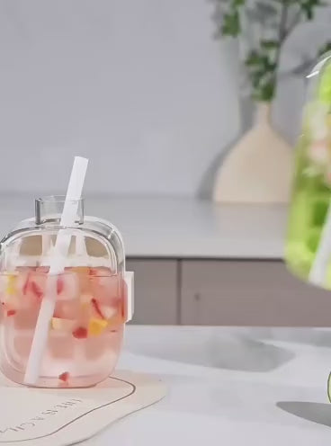 Press-Type Ice Cube Maker Bottle with Straw