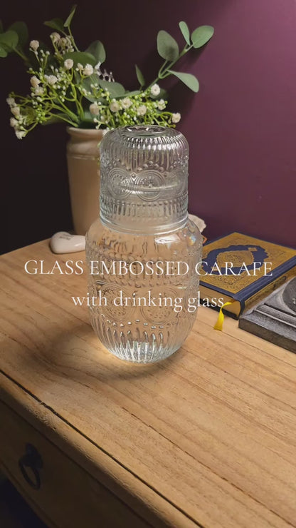 Danny Home Luxury Embossed Glass Bedside Carafe Set (600ml)